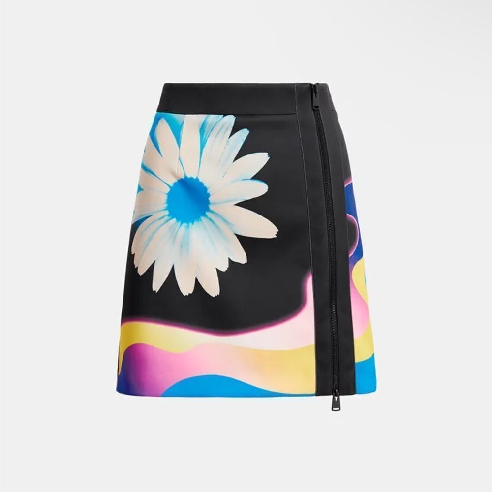 ESSENTIAL Antwerp mini skirt flower photo print zip front scuba fabric 38 8